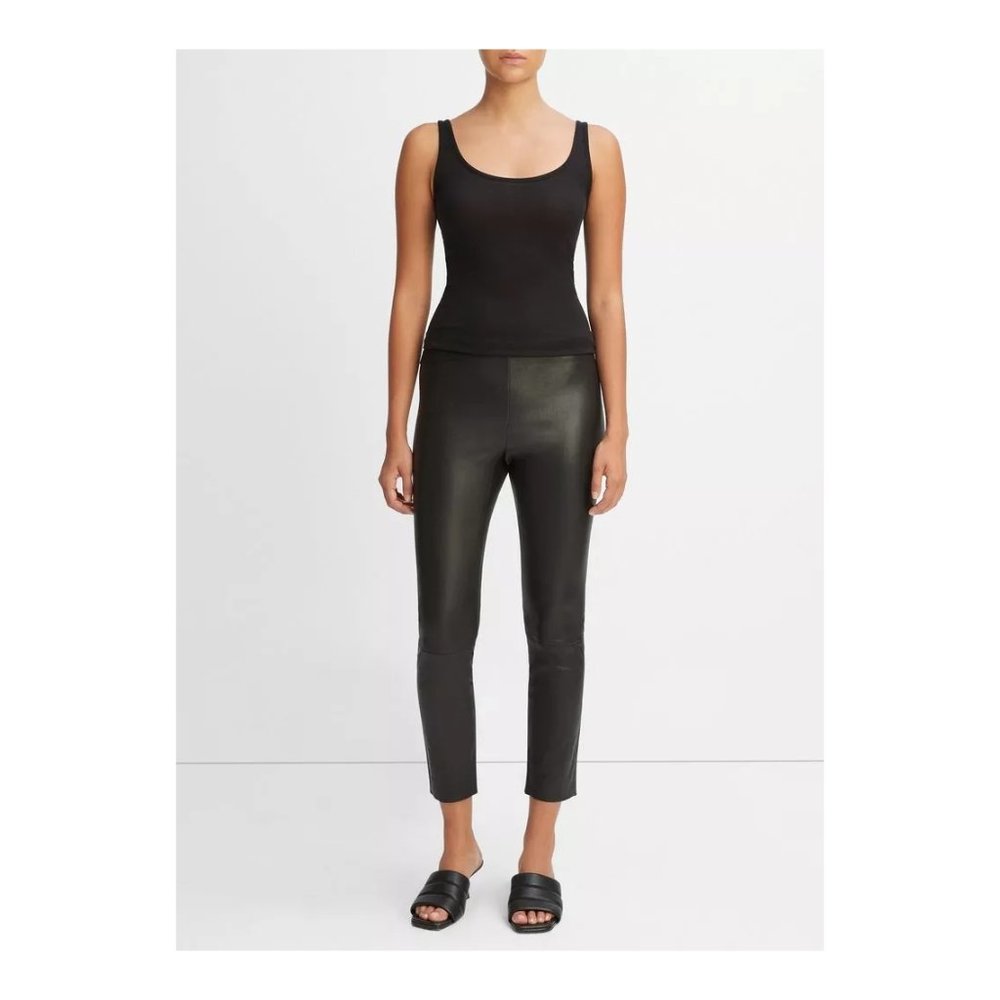 $1300 VINCE GENUNINE LEATHER LEGGING PANT STRAIGHT BLACK SIZE S